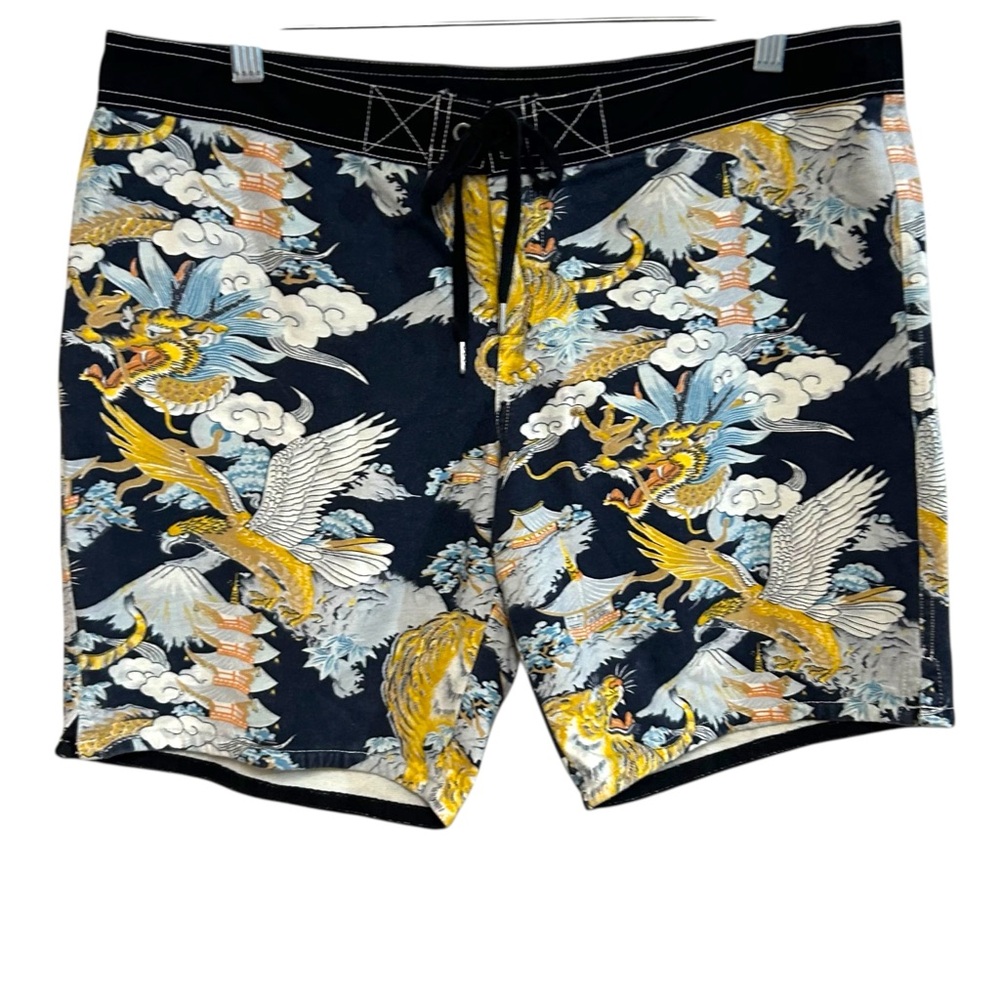 Lucky brand M‎ sweatpants terry board shorts Asian graphic tattoo print Y2K boho